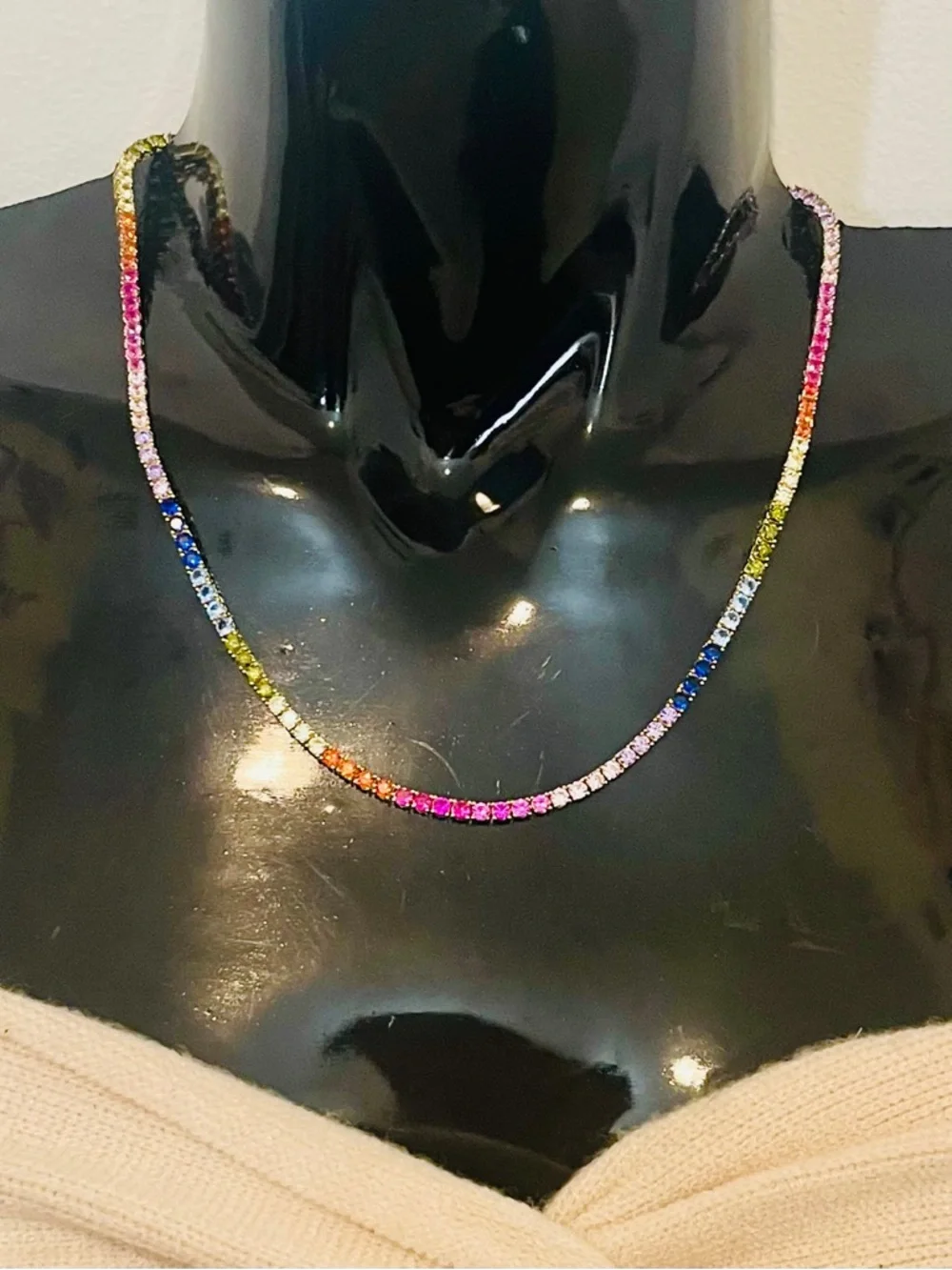 Multicolor Rainbow CZ Tennis Necklace Gold Over Rhodium NWOT - Picture 5 of 10